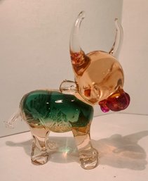 Adorable Hand Blown Glass Bull Figurine Attributed To Murano