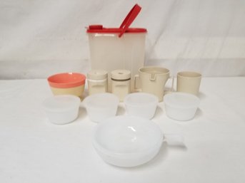 Vintage Tupperware & Milk Glass Glasbake Custard Cups Ramekins & Soup Bowl