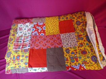 Handmade Quilt With Yellows And Reds Patchwork