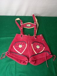 Vintage Small Childs Red Lederhosen Leather Overalls