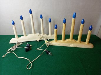 Vintage 5 Blue Bulb Electric Candelier Plastic Candle Set Of 2