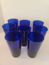 8  Cobalt Blue Vintage MCM Anchor Hocking 16oz. Blown Glass.