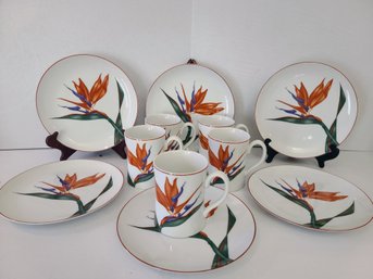 6 Fitz And Floyd Dessert Or Lunch Plates With 5 Mugs