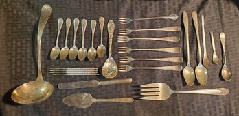 Lot Of Silver Plated Flatware And Serving Pieces