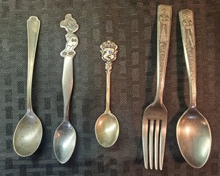 Lot Of Utensils ~ Hopalong Cassidy ~ Mickey Mouse ~ Silver Spoon