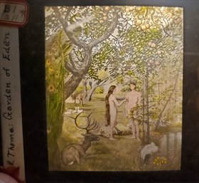 Rare Hans Thoma Glass Antique Magic Lantern Slide Adam & Eve