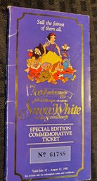 1987 Disney 50th Anniversary Snow White Ticket & Coin