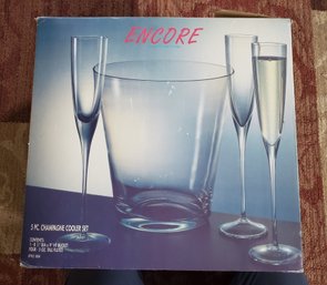 Glass Champagne Bucket With 4 Flutes