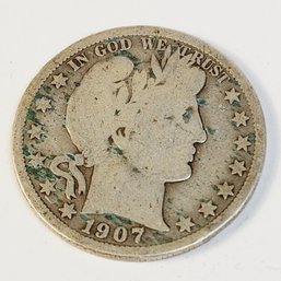 1907 Barber Silver Half Dollar (116 Years Old)