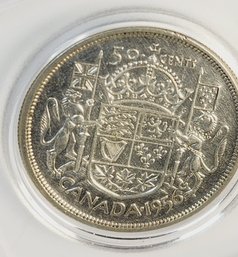 1956 CANADA Large SILVER 50 Cents Coin Queen Elizabeth II Coat-of-Arms