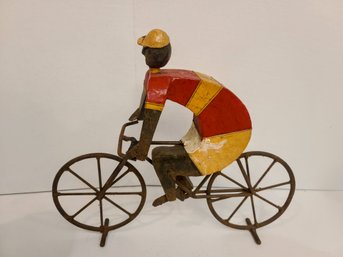 Vintage Metal Sculpture Of A Competitive Biker #18  Super Cool!!