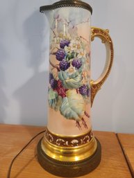 Gorgeous Antique (Most Likely Limoge Porcelain) Hand Painted Tankard Lamp