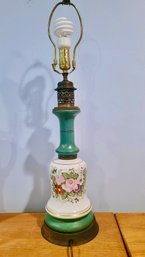Vintage Porcelain Floral And Brass Table Lamp With