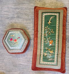 Two Silk Chinese Embroidered Pillows