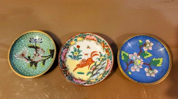 Two Exceptional Cloisonne Vintage Plates With One Porcelain Famille Rose