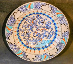 Vintage Turkish Kutahya Studio Pottery Hand Painted Plate STAMPED 14' Wall Hanger