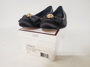 Ladies COACH Size 9.5M Black Angelika Satin Ballerina Flats In Box