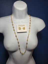 Trifari New With Tags Jewelry Set. 30' Chain And Matching Earings. - - - - - - - - - - - Loc: BS3 Cabinet