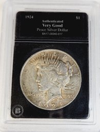 1924 Peace Silver Dollar In Slab Case