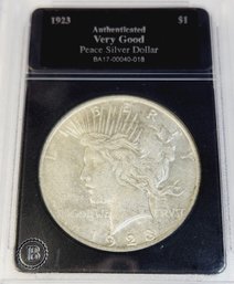 1923 Peace Silver Dollar In Slab Case