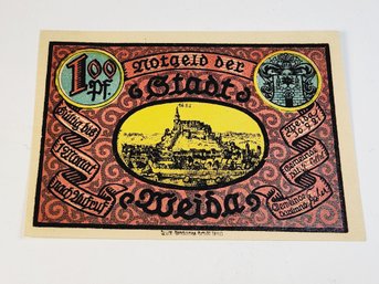 Antique.... 1920s Notgeld  100 Pfennig Bank Note German German For 'emergency Money' UNC Condition