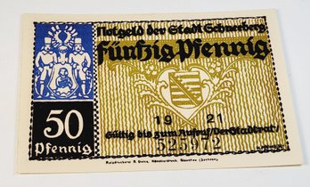 Antique.... 1920s Notgeld  50 PF Bank Note German German For 'emergency Money' UNC Condition