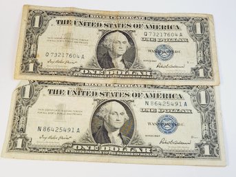 2  - $1  1957  Blue Seal Silver Certificates  Bill / Notes