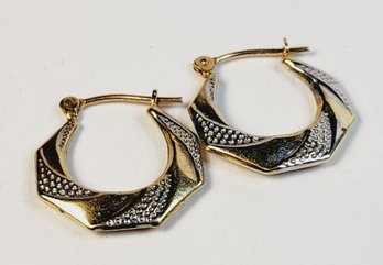 Vintage 10k Yellow And White Gold Stylized Hoop Earrings