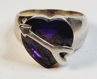 Beautiful Solid Sterling Silver Amethyst Heart Stone Ring