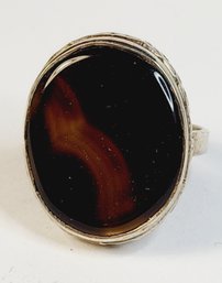 Vintage Sterling Silver Brown Stone Large Ring