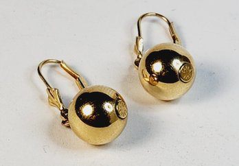 14k Yellow Gold Classic Hanging  Ball Earrings