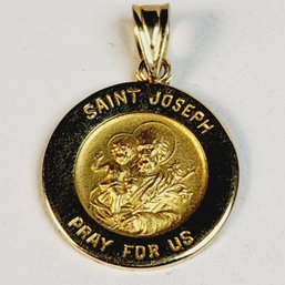 14k Yellow Gold Pray For Us Saint Joseph Charm/ Pendant
