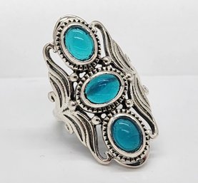 Blue Color Opal 3 Stone Sterling Silver Ring