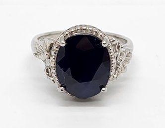Large Blue Sapphire, Rhodium Over Sterling Ring