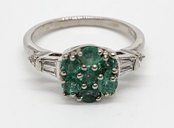 Ethiopian Emerald, White Zircon Ring In Platinum Over Sterling