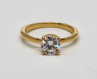 Moissanite Solitaire Ring In Yellow Gold Over Sterling