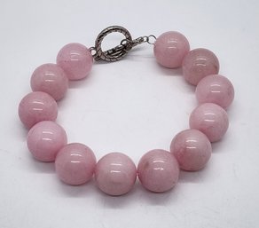 Rose Quartz 13-15mm Beaded Bracelet In Stainless