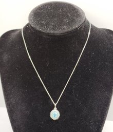 Paraiba Apatite, White Zircon Cocktail Pendant Necklace In Platinum Over Sterling