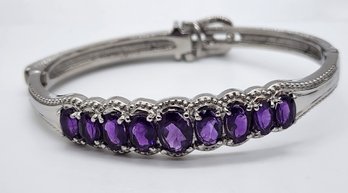 African Amethyst Bangle Bracelet With Adjustable Lock In Stainless