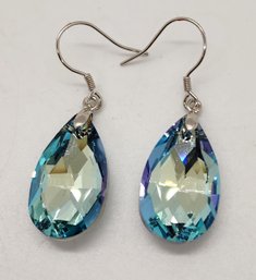 Simulated Aquamarine Earrings In Rhodium Over Sterling