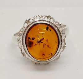 Baltic Amber Ring In Sterling