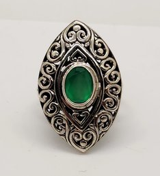 Bali, Green Onyx Ring In Sterling Silver