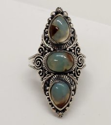 Natural Zimbaprase 3 Stone Ring In Sterling