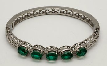 Emeraldine Quartz Bangle Bracelet In Stainless