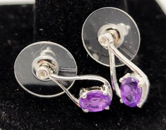 Amethyst, White Zircon Stud Earrings In Sterling