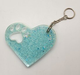 Handmade Resin Heart Keychain With Paw Print