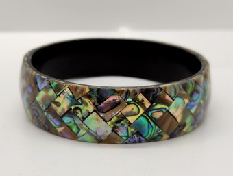 Abalone Inlay Shell With Black Resin Bangle Bracelet