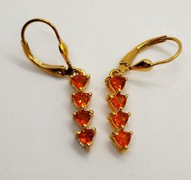 Fire Opal Lever Back Earrings In Yellow Gold Over Sterling