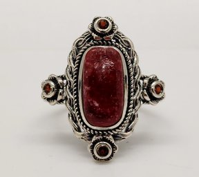 Norwegian Thulite, Garnet Ring In Sterling Silver