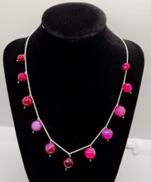 Pink Agate, Black Spinel Necklace In Sterling